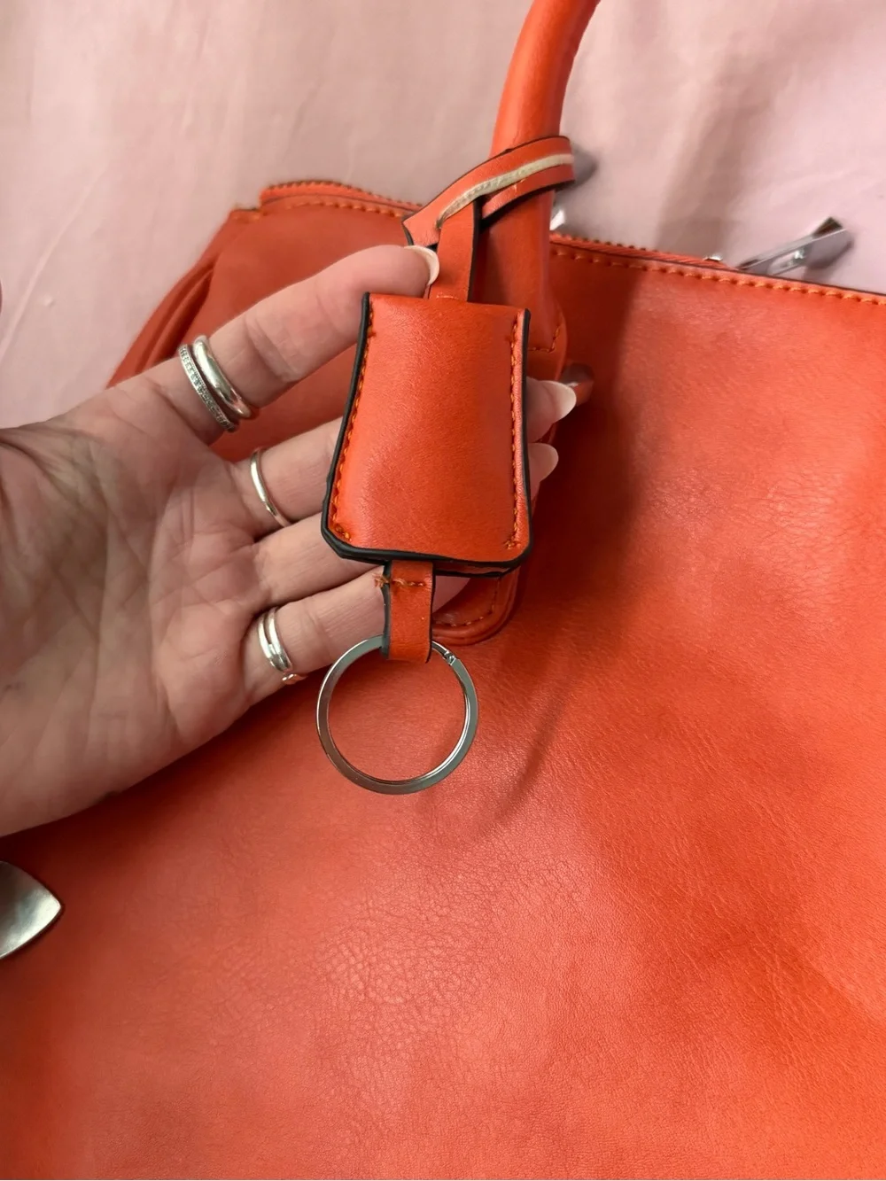 Orange Leather Tote Handbag - Stylish Everyday Carry w extra strap
